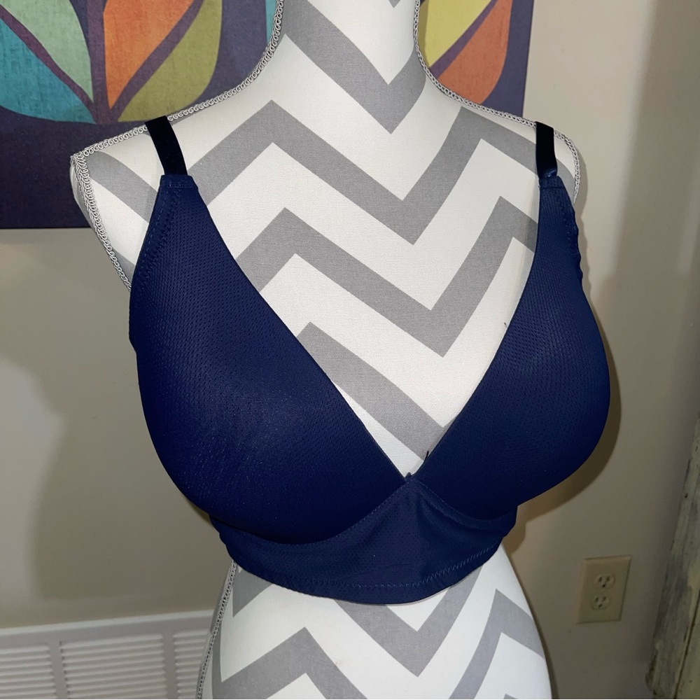 Laura Ashley wireless bra 38 DD navy blue plus size cool mesh sides